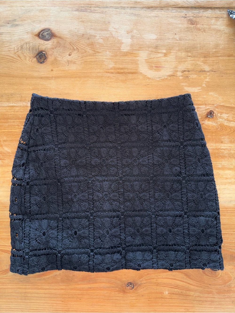 Open Edit Black Crochet Lace Mini Skirt XS Floral Lined